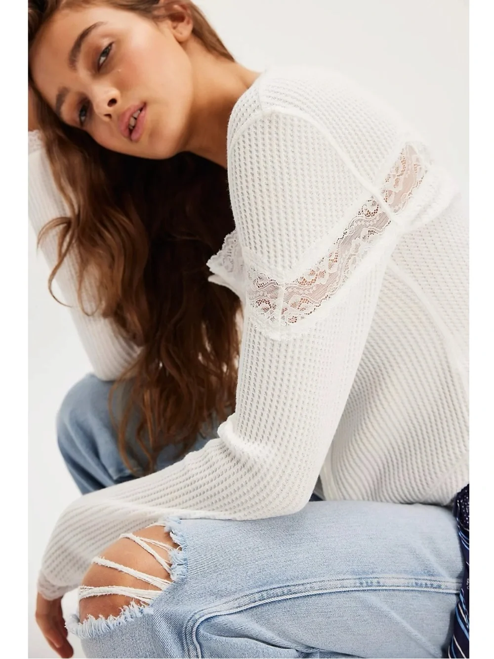 Free People Let's Party Cardi in Clean Ivory XL NWT Dainty Thermal Lace 90s Y2K